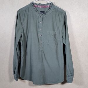 12118 Talbots green corduroy half button L/S blouse L